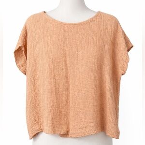 Tahari linen Apricot Short Sleeve Top M